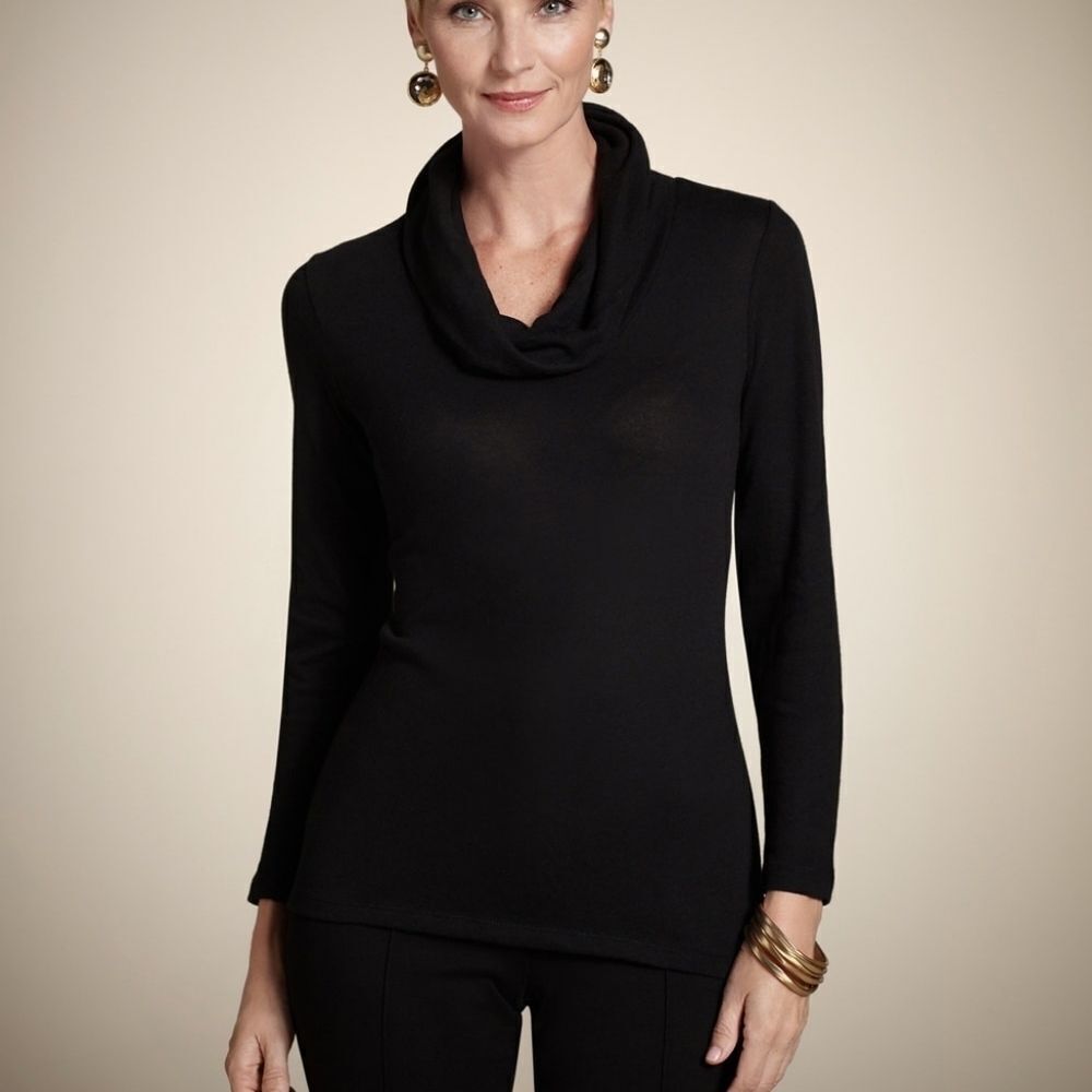 Chico's Travelers Classic Cowl Neck Wrinkle Free Minimalist Blouse Top Black M/8